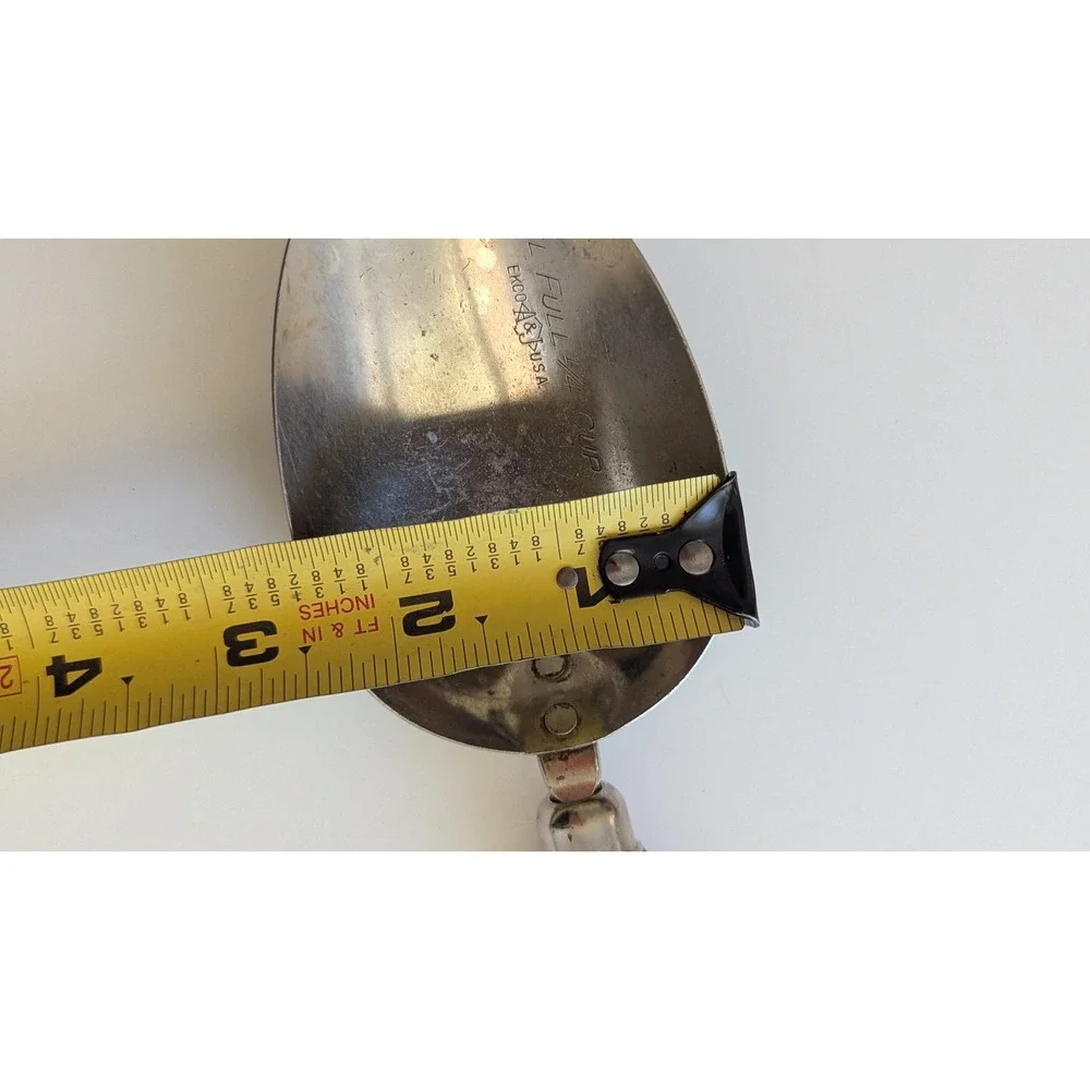 Vintage Ekco A&J USA 1/4 Cup‎ Metal Kitchen Scoop Burgundy Wood Handle 7.75 Inch